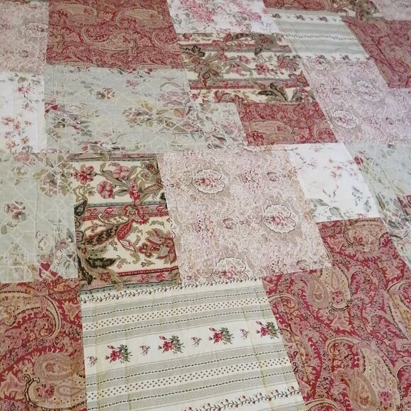 Vintage Patchwork Quilt Set Pink Paisley Reversible Double Girls French Country - Picture 5 of 8